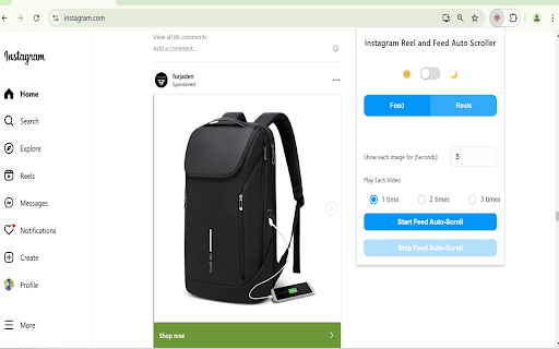 Reel and Feed Auto Scroller :: Automatically scrolls through Instagram posts and reels with smart timing