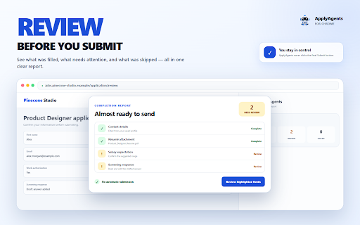 ApplyAgents :: AI-assisted job autofill with verification, resume support, and no automatic submission.