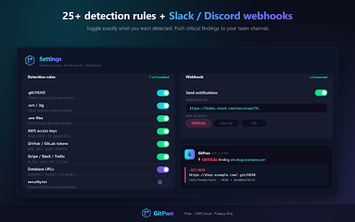 GitPwn :: Advanced detector for exposed .git/.svn/.hg repositories, leaked secrets and sensitive files on websites