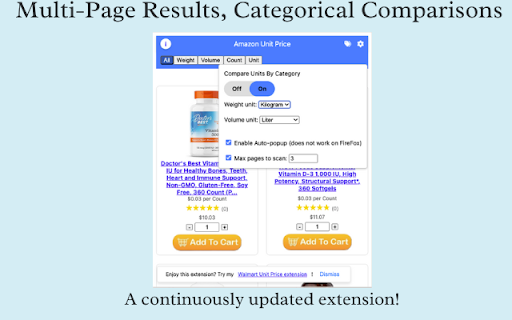 Unit Price Shopper :: Filters items on Amazon, Walmart, and Albertsons brand pages (Albertsons, Safeway, etc.) by unit price.