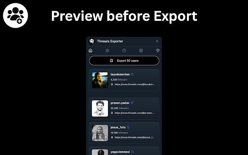 Threads Exporter - Export Threads Followers and Following :: Threads Exporter - Scrape and export Threads followers & following to CSV, Excel, or JSON. Easy social media data tool.