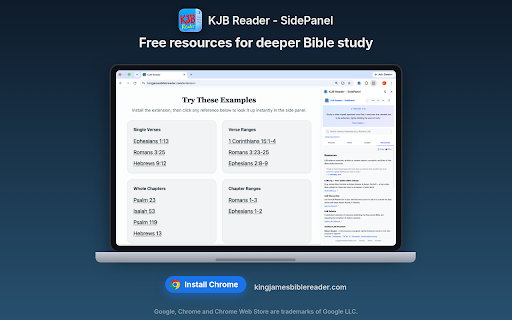 KJB Reader - SidePanel :: Search, read, and look up King James Bible verses from any web page via sidebar panel.