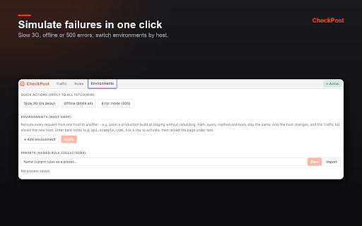 CheckPost :: A DevTools panel to observe, intercept, mock, modify, replay, and export HTTP traffic.