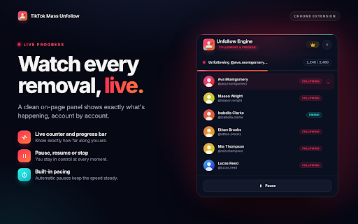 TikTok Mass Unfollow - Bulk Following & Friends Remover :: Unfollow Tiktok Following & Friends automatically via direct API calls. Fast, reliable, no page-clicking.