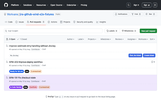 Workvane: Jira + GitHub Wind :: Show Jira Cloud state, workflow actions, and ticket suggestions inside GitHub pull requests.