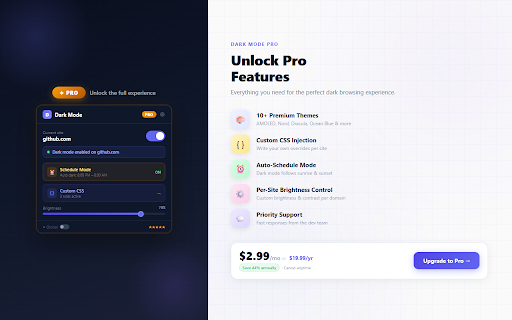 Dark Mode for Chrome :: One-click dark mode for any website. Reduce eye strain with beautiful dark themes. Adjust brightness per site.