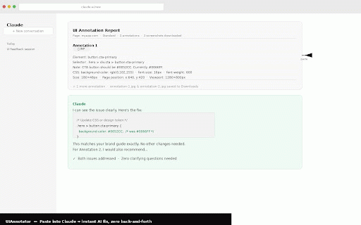 UIAnnotator — Annotate any website for AI agents :: Annotate any webpage for AI agents. Capture CSS selectors, styles & screenshots. Paste into Claude or Cursor for instant fixes.