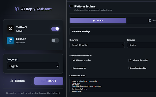 Genius AI reply :: Generate AI-powered replies for Twitter/X and LinkedIn using OpenAI