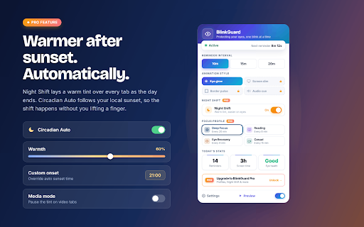 BlinkGuard · Blink Reminder & Eye Strain Relief for Screens :: Gentle blink reminders that fight eye strain, dry eyes & screen fatigue. Free 20/20/20 eye care timer. No account, nothing tracked.