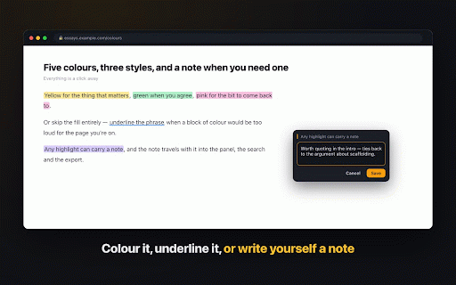 Markly — Highlight & Save Any Page :: Highlight text on any page. Your marks come back when you return, and one panel keeps everything you've ever marked.