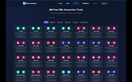 File Converter - All In One - FileConvertFree :: Convert files instantly fast & free. Support for Documents,Videos,Audios,Images,Ebook and Archive and 1130+ formats.