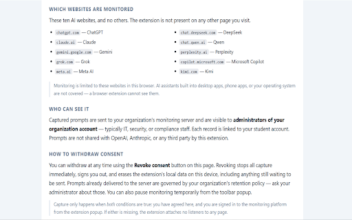 Foresite :: Consent-based workplace monitoring: captures prompts sent on supported AI sites and reports them to your organization.