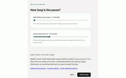 CoolHeaded :: A pause between the impulse and the page. You set the terms while calm; they hold when you aren't.