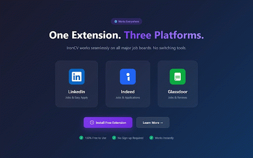 IronCV — Resume Copilot :: Check your ATS score, tailor your resume, and save jobs from LinkedIn, Indeed, and Glassdoor — all in one click.