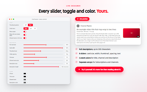YouTube List View Mode :: Keep Subscriptions and channel videos in List View for good. Hide Shorts, blacklist words, filter by length or date.