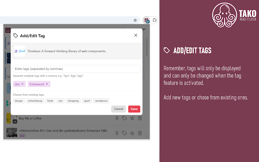 TAKO - Read it later :: TAKO is the successor to 'Pocket Item Viewer' (formerly for Pocket.com) and saves interesting pages to read later.