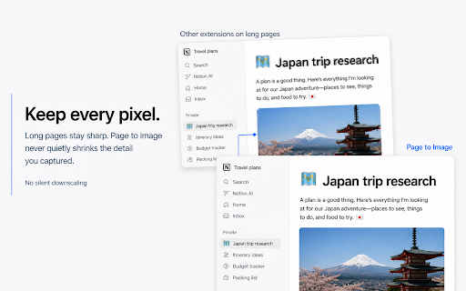 Page to Image :: Capture any webpage — full page or visible area — as a crisp PNG or JPEG. Processed locally; nothing is uploaded.