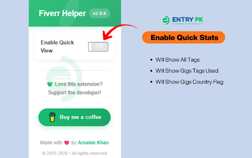 Fiverr Helper :: Fiverr Helper - It allows you to sort search results, extract keywords, and view important metrics like favorites and ratings.