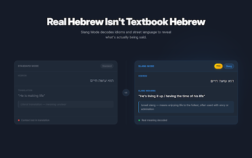 baba - Hebrew Translator :: Context-aware Hebrew translation with gender, slang & transliteration. The only translator that actually gets Hebrew right.