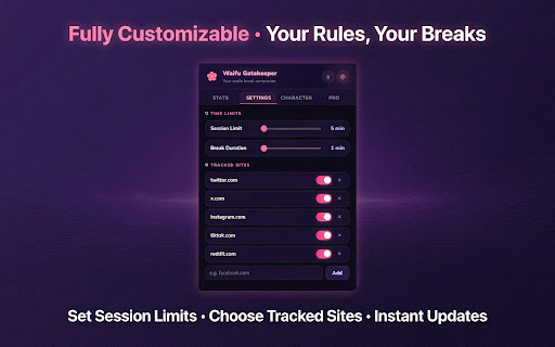 Waifu Gatekeeper :: Break doomscrolling habits with cute anime character overlays and timed breaks.