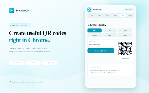 QR Code Scanner & Generator - ScannerQR.com :: Scan QR codes and barcodes from pages, screenshots, images, or your camera. Generate QR codes privately and locally.