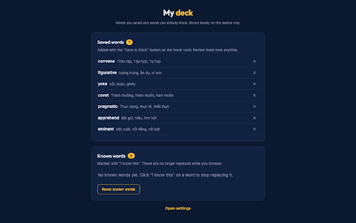 Merid :: Learn English while you browse: swaps Vietnamese or English words for SAT/CEFR vocabulary, with hover learning cards.