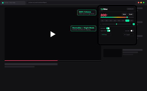 VolMax - Volume Booster & EQ :: Boost volume up to 1000%, 6-band EQ, balance, night mode, per-tab memory, and hotkeys.