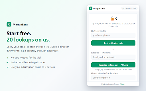 MarginLens — GST & Margin X-Ray :: Select any ₹ price on any website. See the GST split, your margin, and the price you should charge — instantly.