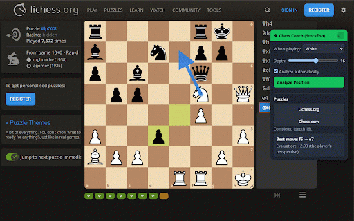 Chess Coach (Stockfish) :: Detects chessboards on lichess.org and chess.com and suggests the best move using Stockfish.