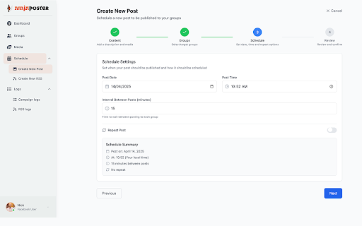 NinjaPoster - Auto Post to Facebook™ Groups Organically (AI-Powered) :: Save time daily with intelligent, organic posting that works while you do other things.