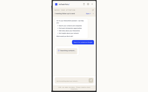 NetworkOS :: Sync your LinkedIn connections to NetworkOS and chat with your network from the side panel.