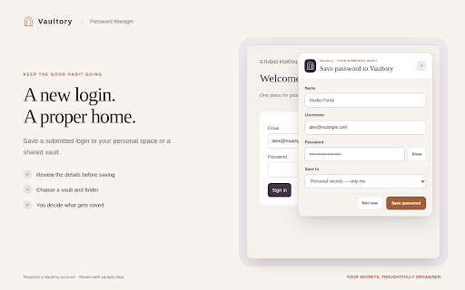 Vaultory Password Manager :: Browse, fill, and save personal or shared secrets securely with Vaultory.