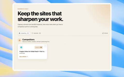 Rankizz SEO Extension :: Audit on-page SEO, links, images and schema, check Ahrefs DR, export results, and save websites as competitors or inspiration.