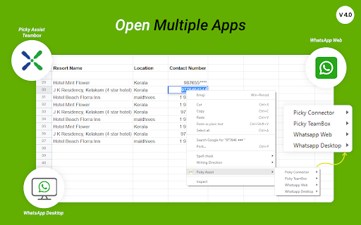 Picky Assist 4.0 - WhatsApp Integration :: Access WhatsApp, automate, chat, call, and update CRM from any webpage with just a click—no more switching tabs