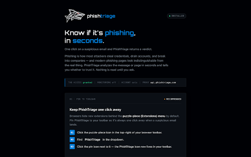 PhishTriage :: AI-powered phishing triage. Analyze suspicious emails and web pages instantly.