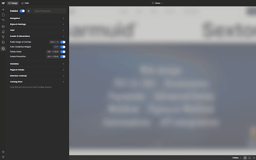 OhFlow: Webflow Shortcuts & Tools :: Adds workflow shortcuts, CMS tools, publishing helpers, and interface cleanup for Webflow.