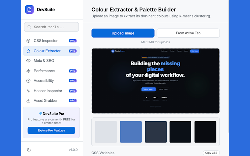 DevSuite - 25+ Web Developer Tools & API Tester :: 25+ Local Web Developer Tools: API Tester, JSON Formatter, JWT Decoder, SVG Optimizer & more. Privacy-first, zero network calls.