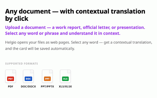 Helgio :: Translate words and phrases in context while reading websites, documents, and YouTube subtitles.