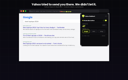 Yahoo Search engine blocker :: Intercepts Yahoo search queries and redirects them to your preferred search engine.