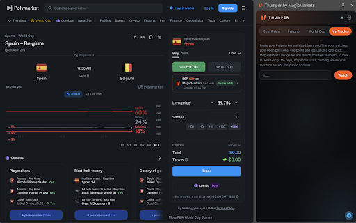 Thumper by MagicMarkets :: Thumper by MagicMarkets — live price comparison, edge detection, and hedging across prediction markets.