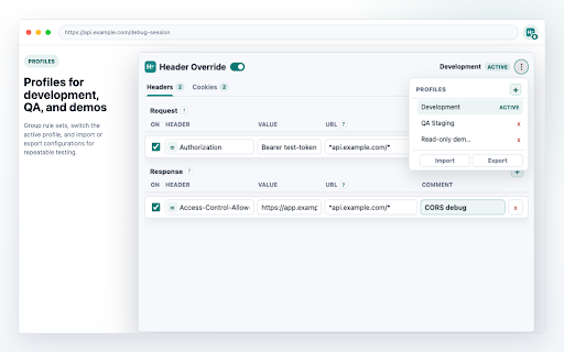 Header Override: Modify HTTP Headers & Cookies :: Modify request headers, response headers, and cookies with local URL rules and profiles.