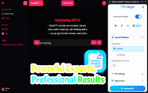 Akralys: ChatGPT Custom Themes, UI Tools & PDF Export :: Akralys: Customize ChatGPT with custom themes, advanced UI tweaks and powerful tools. Export to PDF, edit fonts and colors live.