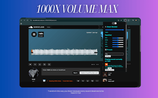 Boostrix - Smart Sound Booster - Volume Amplifier & Equalizer (1000% Boost) :: 🔊 Boost beyond 900%, fine-tune with EQ presetes, and switch themes in a click total audio control in your browser!