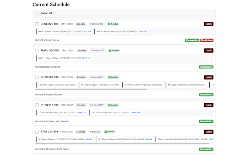 Aggie Schedule Builder Plus :: Enhances the Texas A&M course registration interface with a modern, user-friendly design
