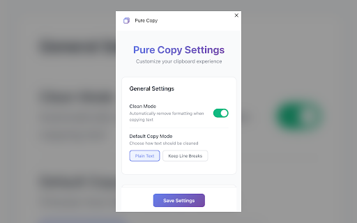 Pure Copy :: Smart clipboard manager: Save text snippets, copy without formatting, track history. Perfect for productivity.