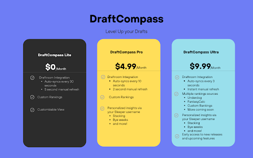 DraftCompass Lite :: Level up your drafts by integrating your own custom rankings into Sleeper draft-rooms.