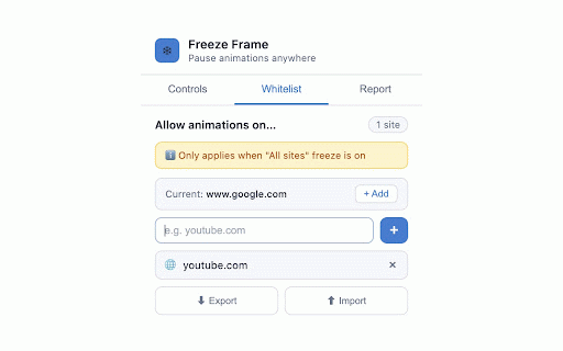 Stop & Freeze Animations - Sites & GIFs :: Freeze & pause GIFs, CSS animations and transitions on any website. Works on Discord, Reddit, X and more.