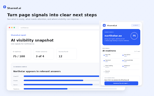 Shareof.ai – AI Visibility Checker :: Check any website's AI readiness and generate one free live AI visibility report.