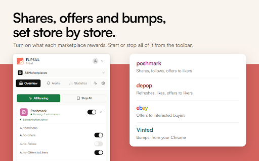 FLIPSAIL: Crosslist, Auto-Delist & Automation for Resellers :: Crosslist, auto-delist, automate sharing, offers and repricing, and track profit after fees. Auto-delist is free on 2 stores.