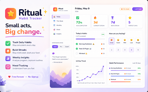 Ritual — Habit Tracker :: Beautiful habit tracker with goals, streaks, mood tracking, and weekly insights. Free forever.